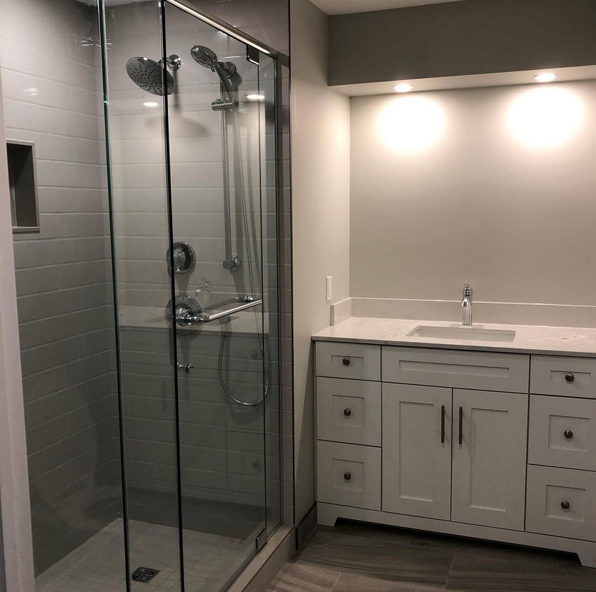 Glass shower and vanity installation
